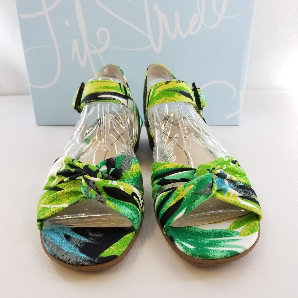 LIFESTRIDE Monaco Green Blue Palm Sandals Sz 7.5 M - Picture 8 of 8